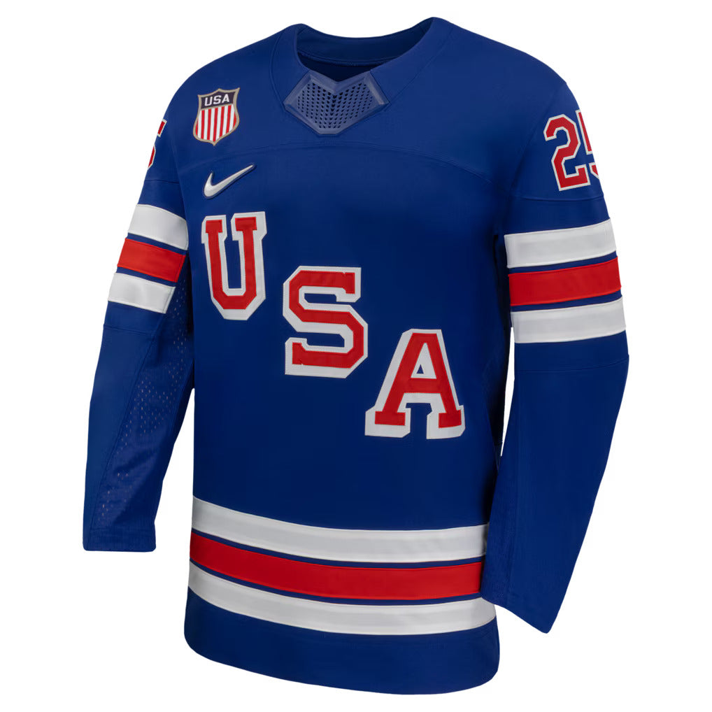 Team USA Hockey Nike Charlie McAvoy #25 Blue Replica Jersey for Men product image 3, provided for visual reference and