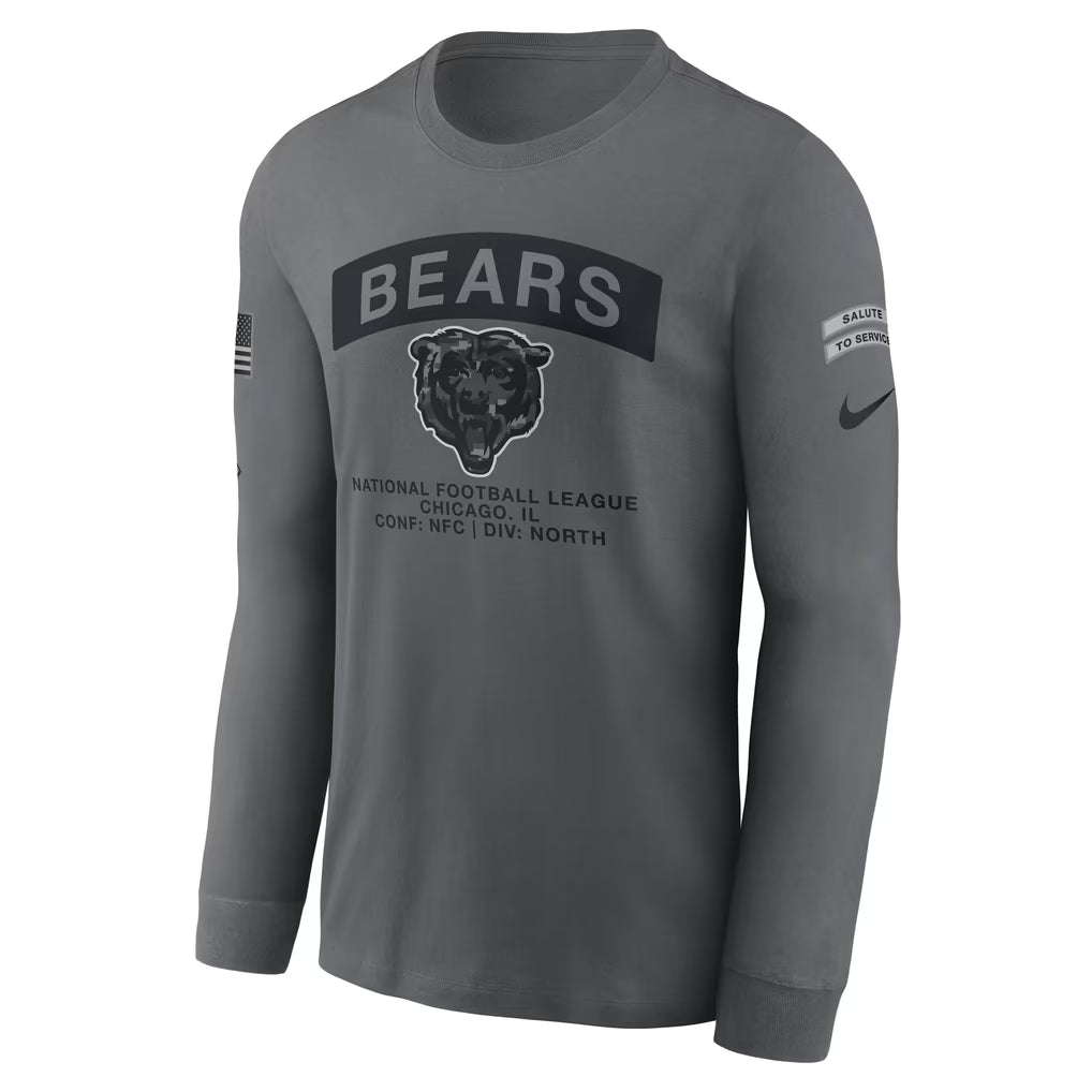 Chicago Bears Nike 2026 Salute to Service Iron Gray Long Sleeve T-Shirt product image 1, provided for visual reference and