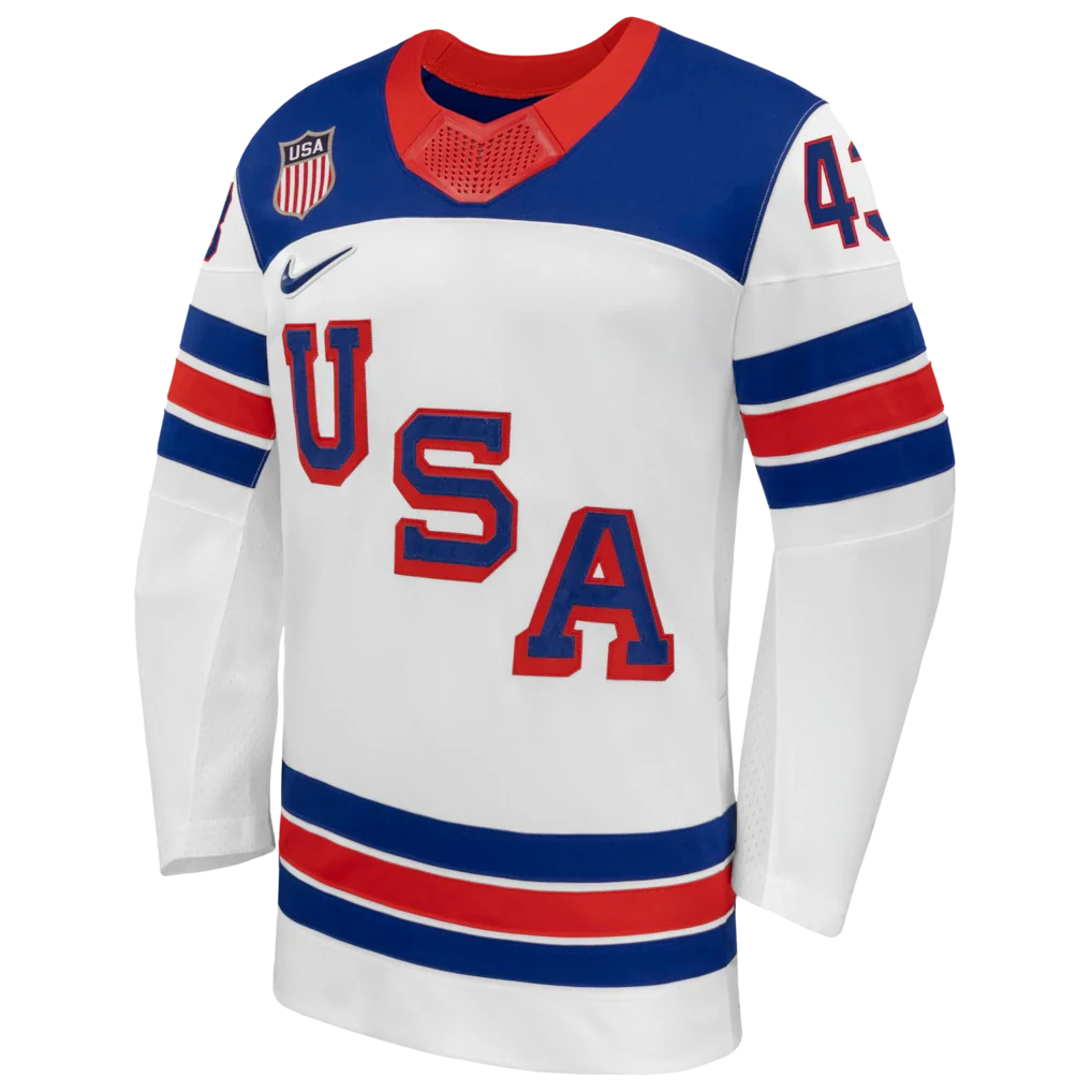 Team USA Hockey Nike Quinn Hughes #43 White Replica Jersey for Men product image 3, provided for visual reference and
