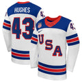 Team USA Hockey Nike Quinn Hughes #43 White Replica Jersey for Men product image 1, provided for visual reference and