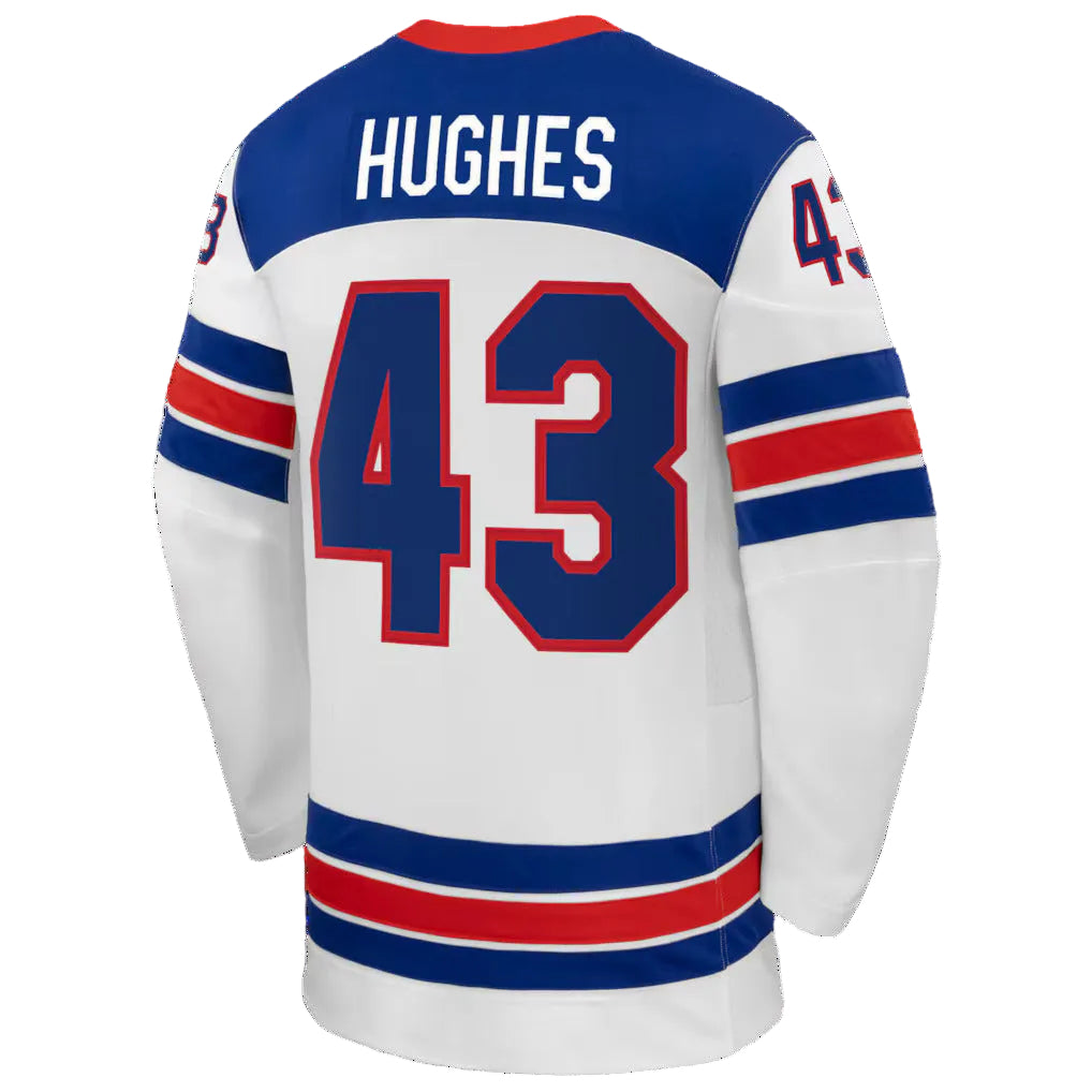 Team USA Hockey Nike Quinn Hughes #43 White Replica Jersey for Men product image 2, provided for visual reference and