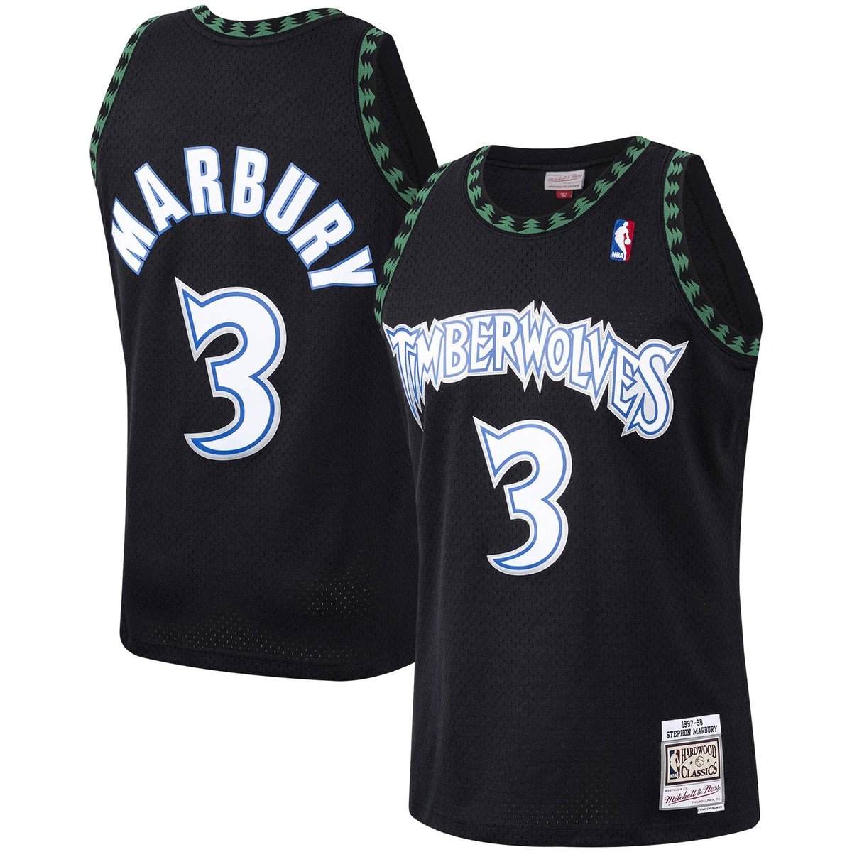 Minnesota Timberwolves Stephon Marbury Mitchell & Ness Black Hardwood Classics Swingman Jersey for Men product image 1,