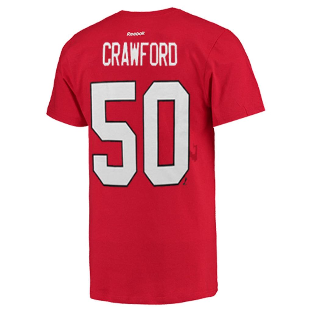 Chicago Blackhawks Corey Crawford RBK Red Name & Number T-Shirt for Men product image 2, provided for visual reference and