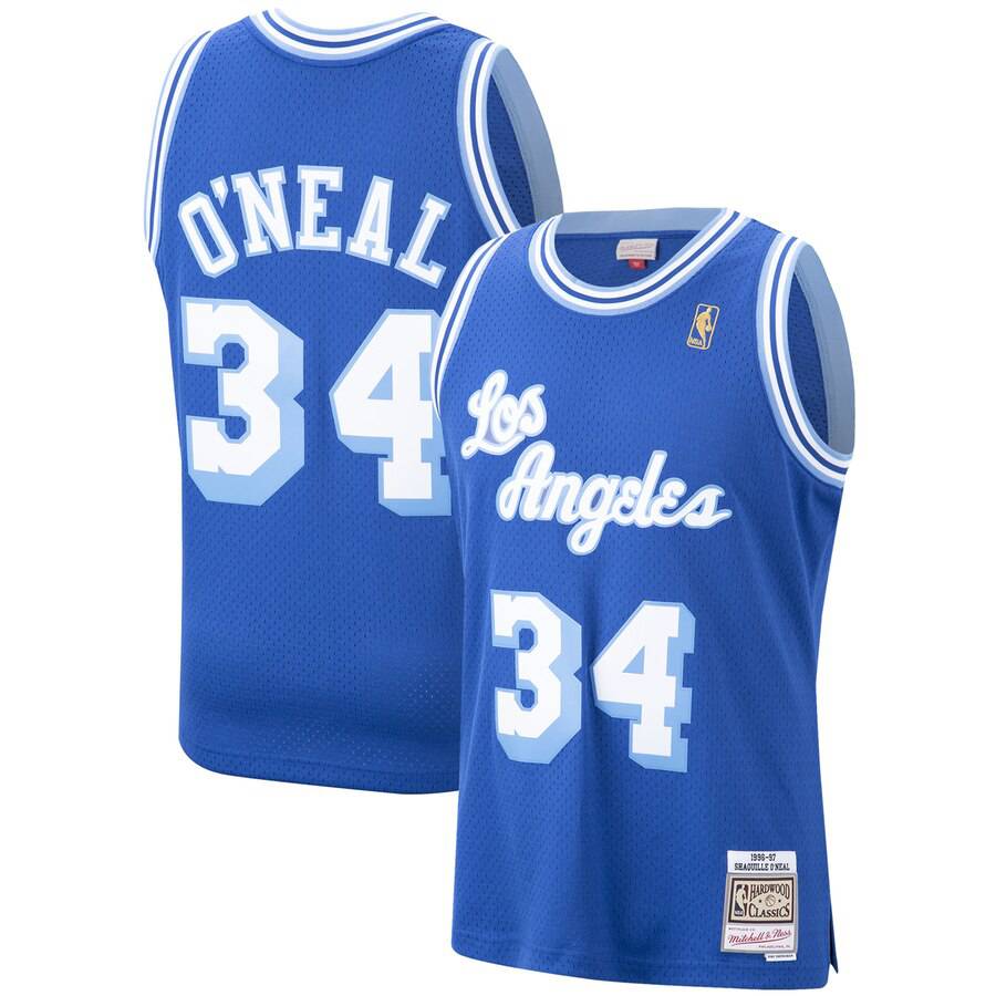Los Angeles Lakers Shaquille O'Neal Mitchell & Ness NBA Mens Hardwood Classic 1996-97 Swingman Blue Jersey for Men product
