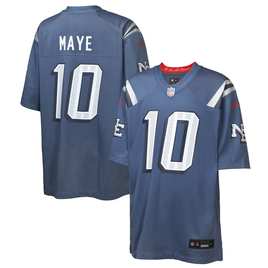 Youth Drake Maye New England Patriots Storm Blue Rivalries Collection Nike Game Jersey product image 1, provided for visual