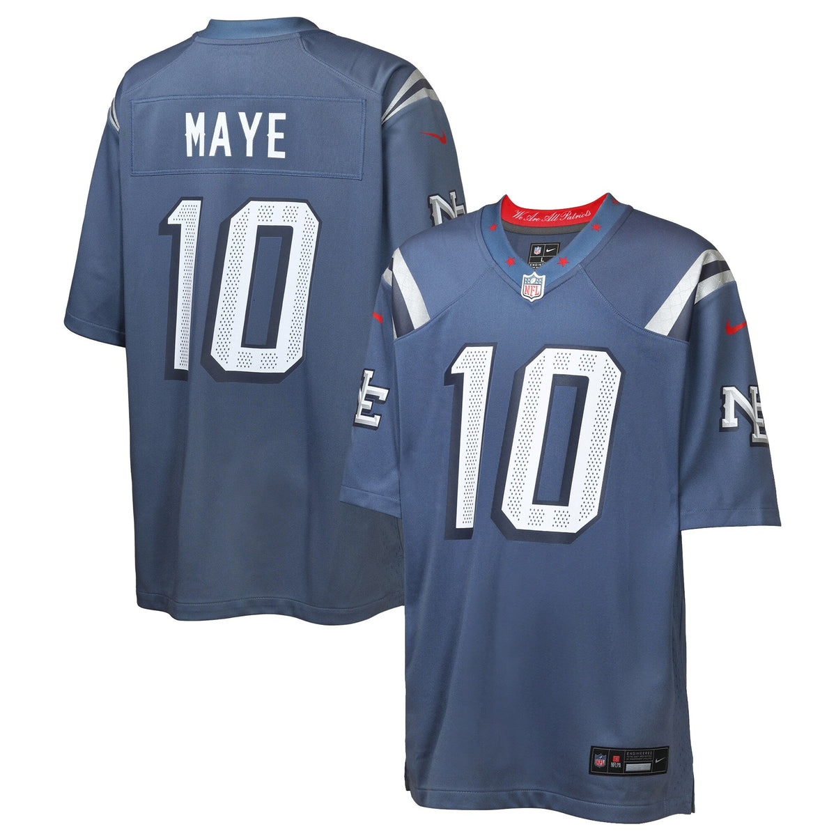 Youth Drake Maye New England Patriots Storm Blue Rivalries Collection Nike Game Jersey product image 1, provided for visual