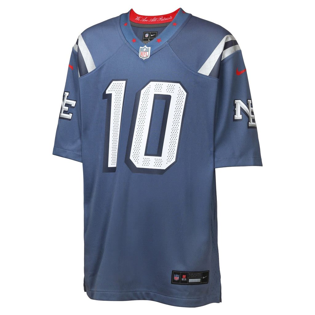 Youth Drake Maye New England Patriots Storm Blue Rivalries Collection Nike Game Jersey product image 2, provided for visual